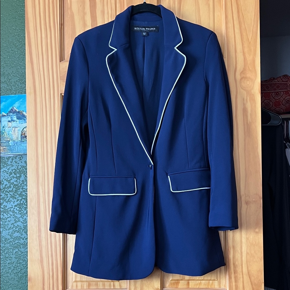 Boston Proper Navy Blazer with White Trim [Size 8]